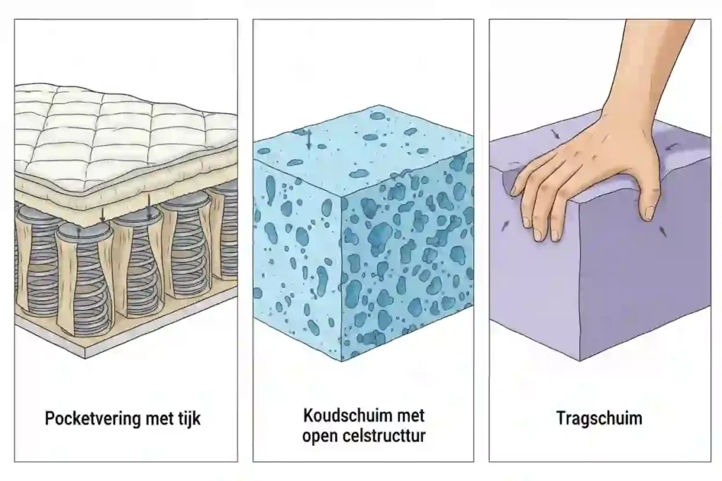 Koudschuim, traagschuim en pocketvering matras vergelijking: kies het ideale matras.