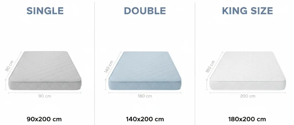 Overzicht matrasmaten en afmetingen: 90x200, 160x200 en 180x200 matras