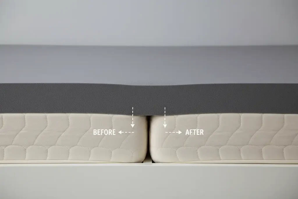 Topper om de naad tussen twee matrassen te camoufleren