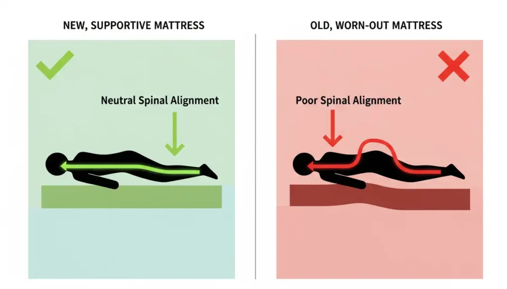 Gezonde wervelkolomuitlijning op een nieuw ergonomisch matras