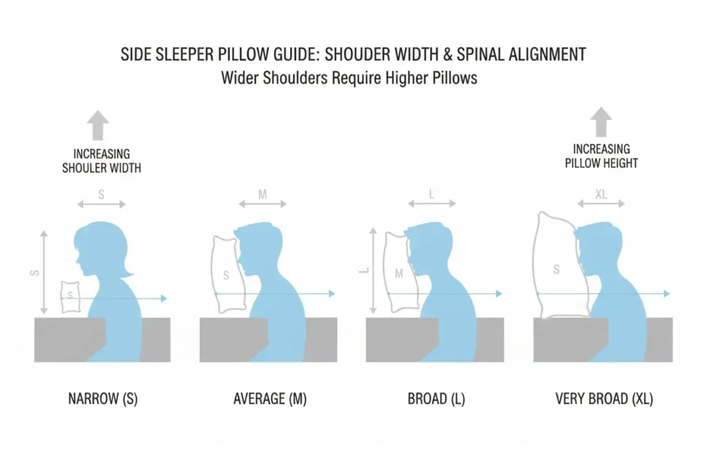 Hoogtebepaling TEMPUR® kussen op basis van schouderbreedte.
